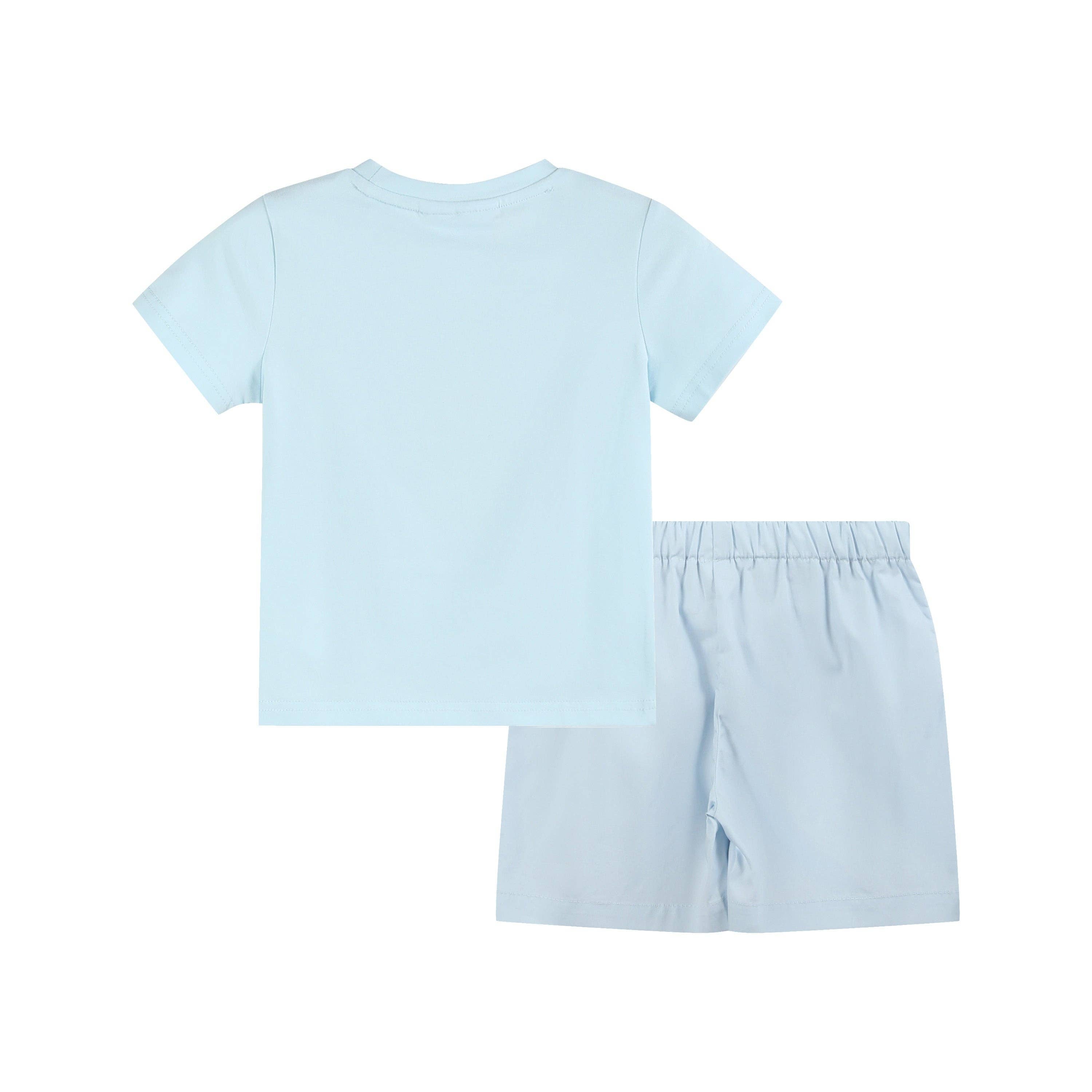 Light Blue USA Flag Smocked T-Shirt and Shorts Set - LuLLabY LaNe