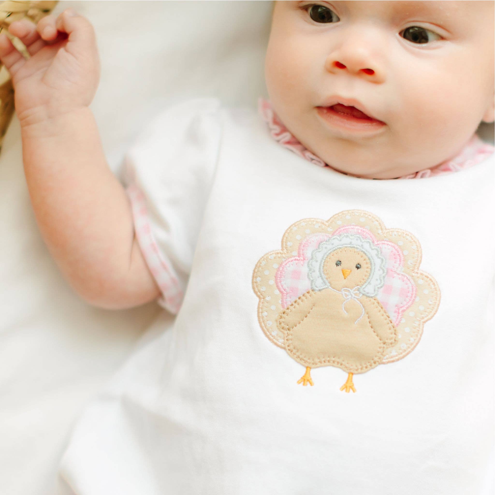 Pilgrim Pals Applique Ruffle Short Sleeve Bubble - Pink - LuLLabY LaNe