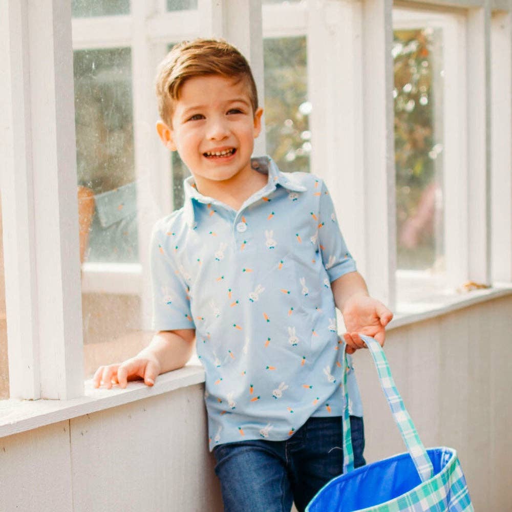 Boys Easter Polo - Easter Blue Carrots - LuLLabY LaNe