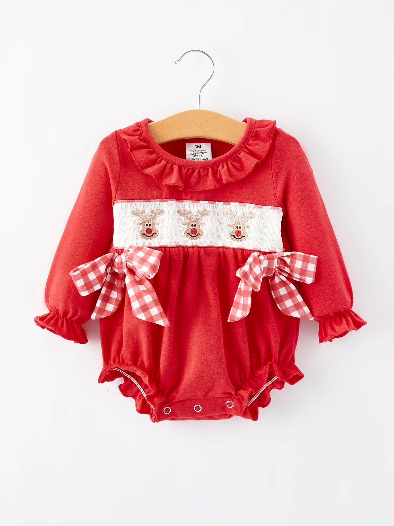 Christmas Smocking Embroidery Bow Girls Romper - LuLLabY LaNe