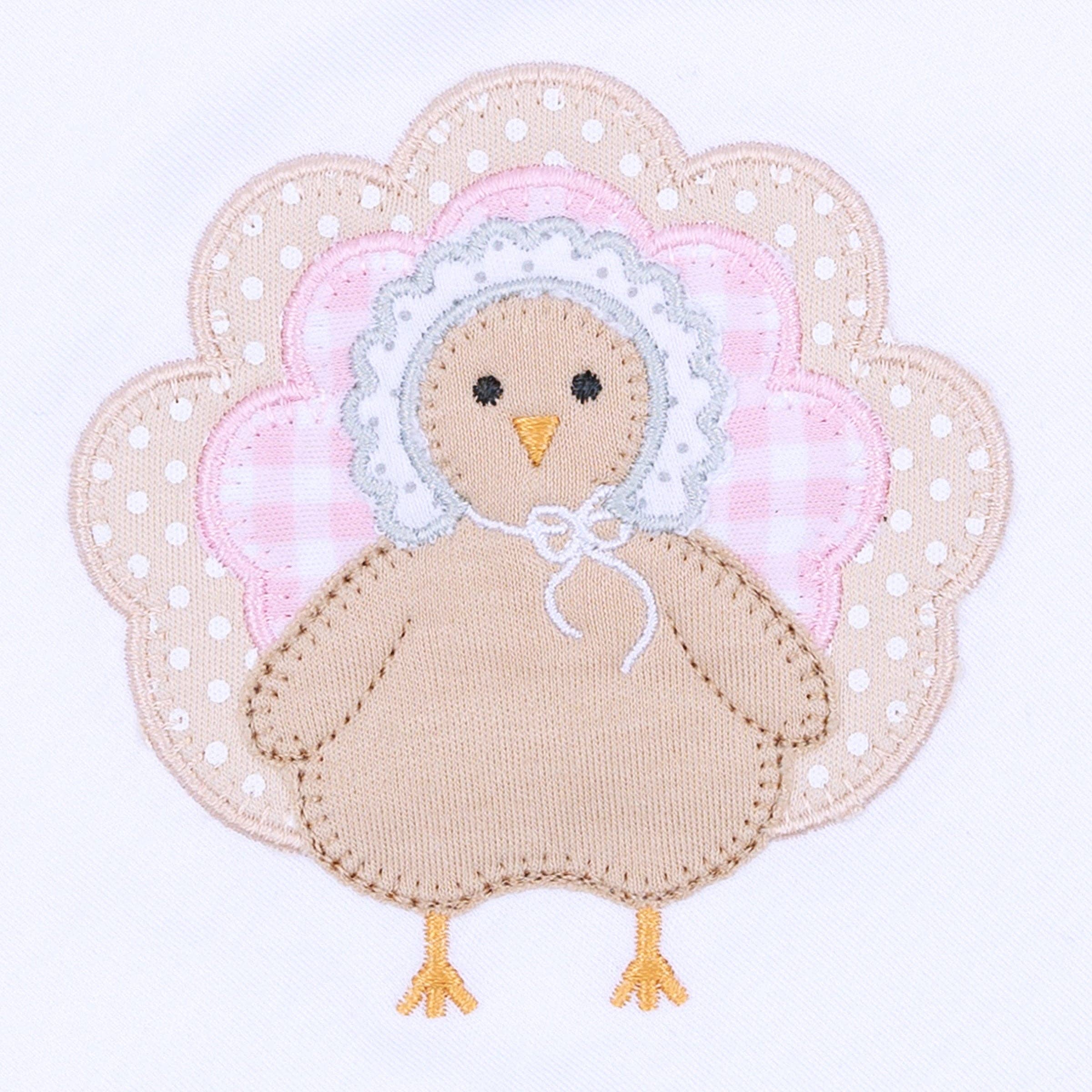 Pilgrim Pals Applique Ruffle Short Sleeve Bubble - Pink - LuLLabY LaNe