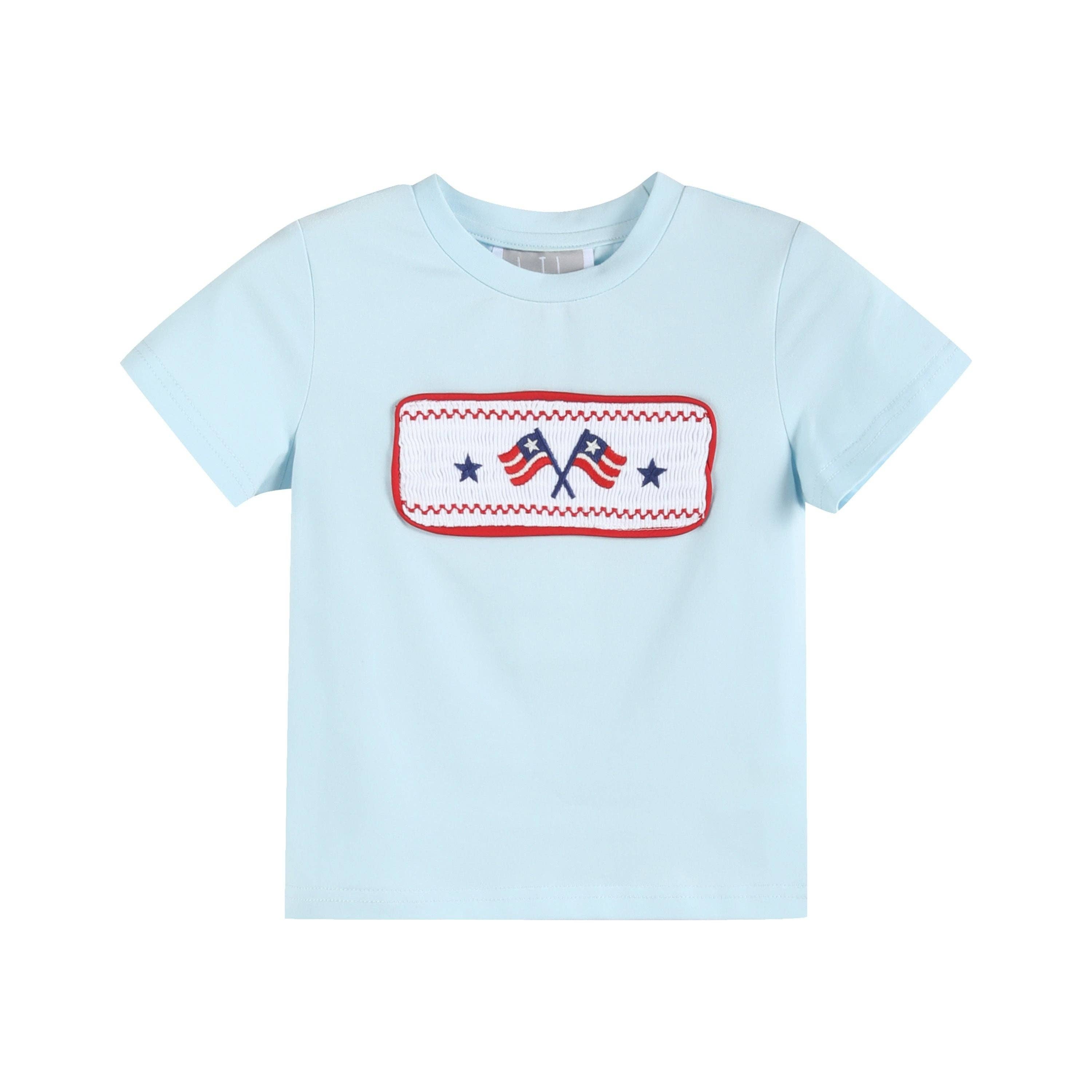Light Blue USA Flag Smocked T-Shirt and Shorts Set - LuLLabY LaNe