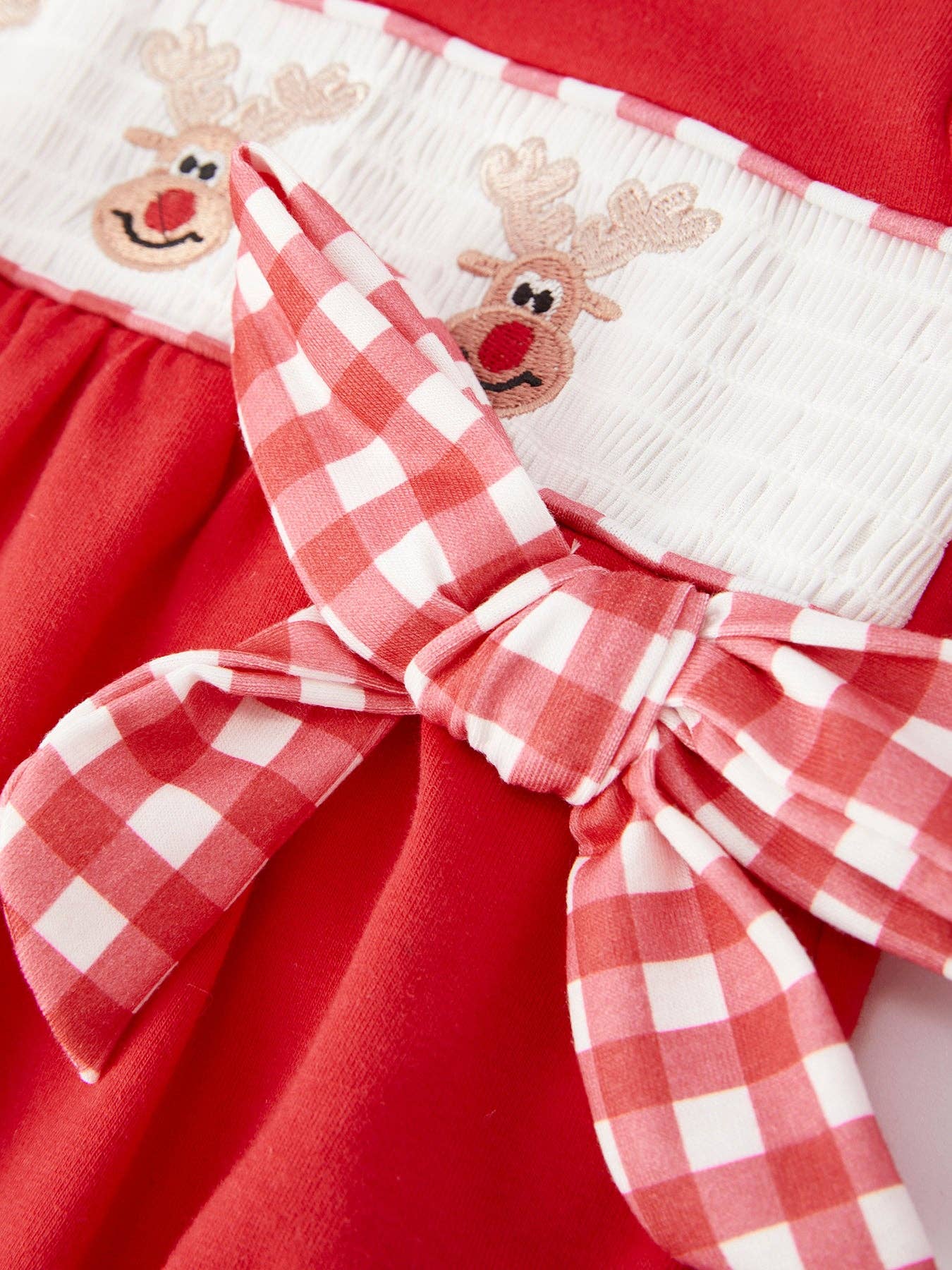 Christmas Smocking Embroidery Bow Girls Romper - LuLLabY LaNe