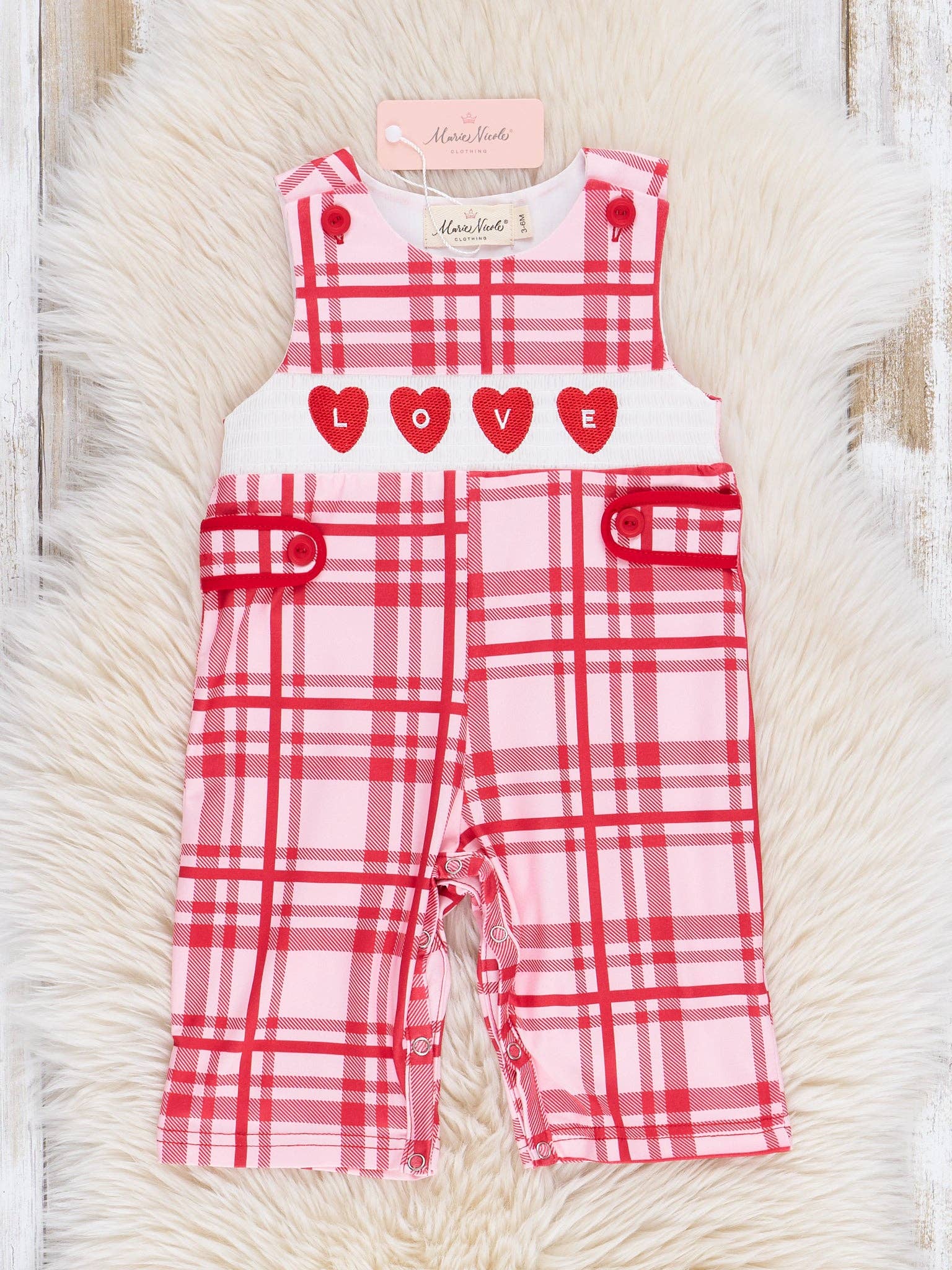 Red Plaid Smocked Hearts Johnny - LuLLabY LaNe