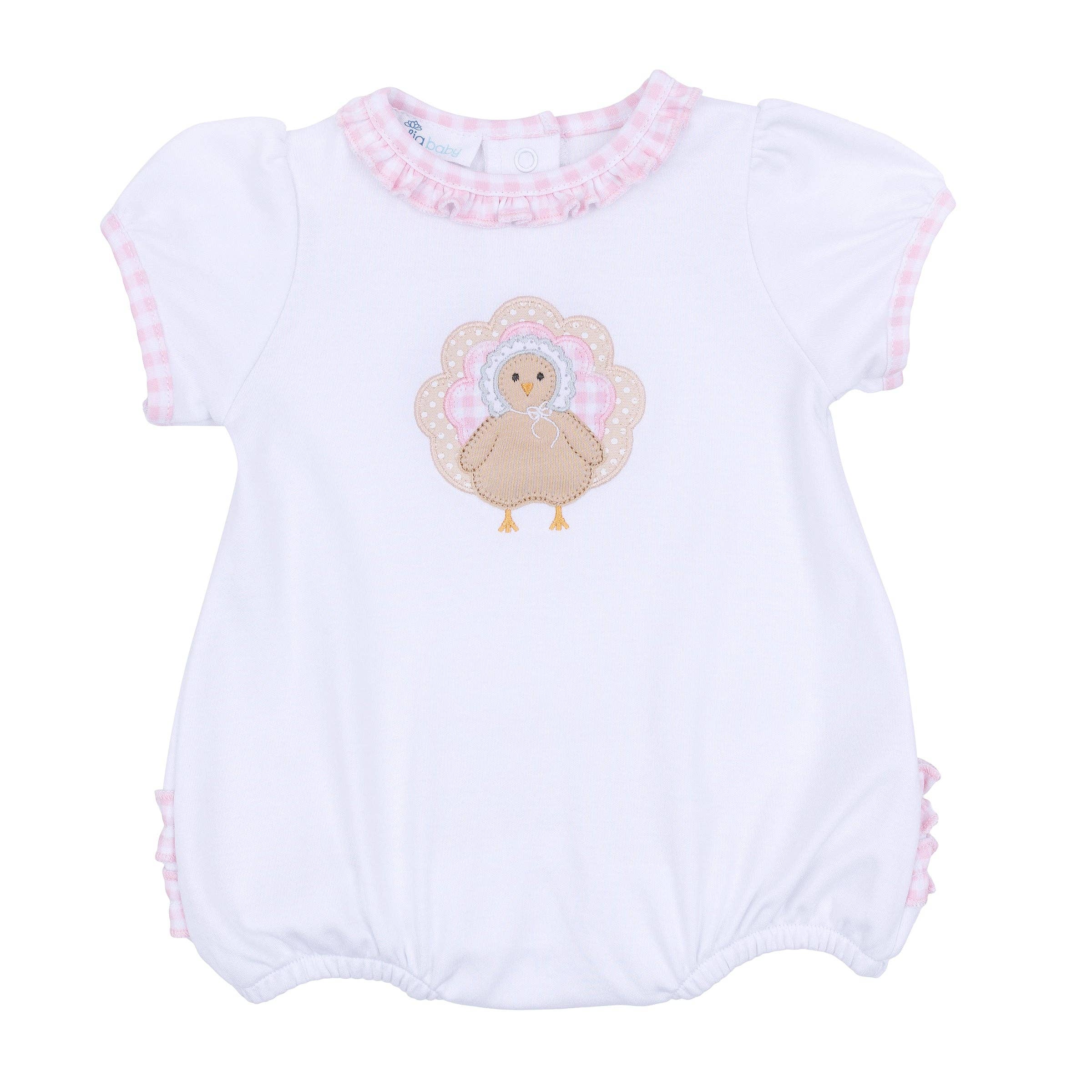 Pilgrim Pals Applique Ruffle Short Sleeve Bubble - Pink - LuLLabY LaNe
