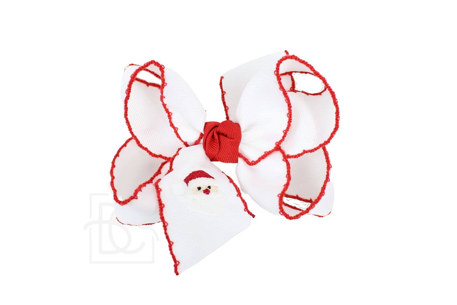 Embroidered Santa Crochet Edge Bow- RED - LuLLabY LaNe